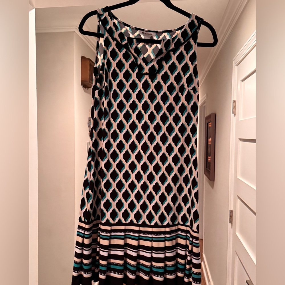 White House Black Market Teal and Black Patterned Dress